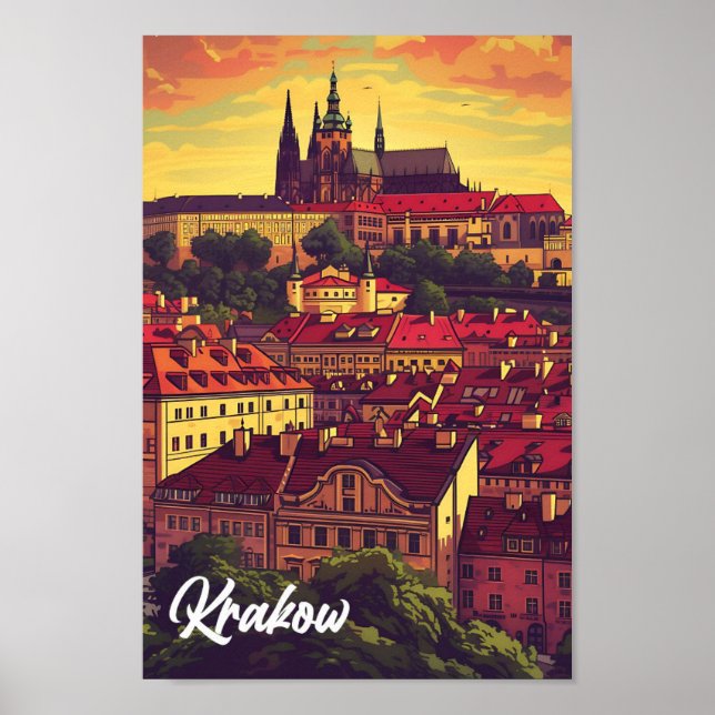 Krakow Poland Artistic Travel Illustration Poster (Front)