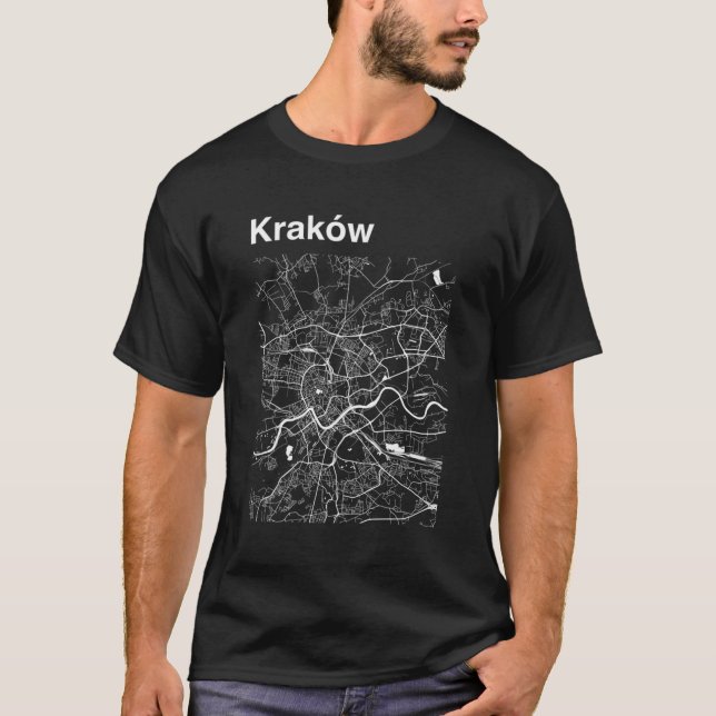 Krakow Poland City Map T-Shirt (Front)