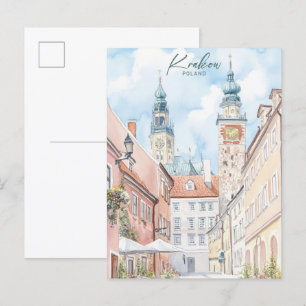 Krakow Poland Gouache Paint Illustration Travel Postcard