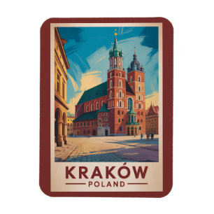Krakow Poland Illustration Travel Art Vintage Magnet