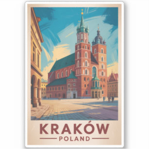 Krakow Poland Illustration Travel Art Vintage Sticker