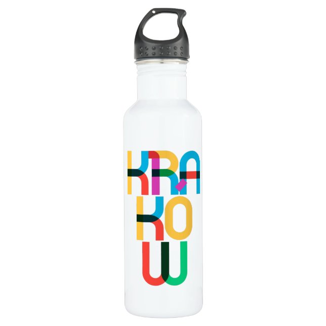 Kraków Poland Pop Art Letters Stainless Steel Water Bottle (Front)
