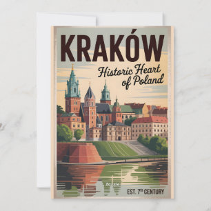 Kraków Poland Retro Skyline Cityscape Travel Holiday Card