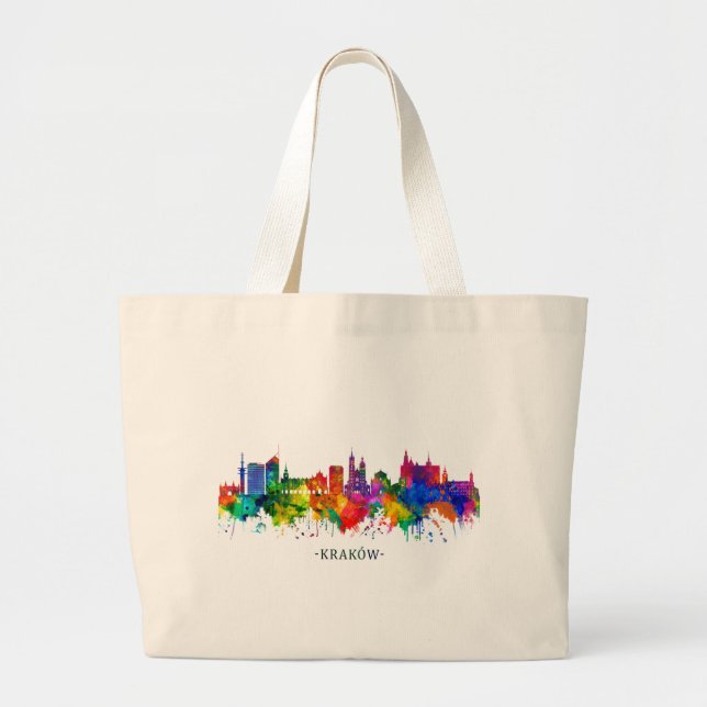 Krakow Poland Skyline Large Tote Bag (Front)