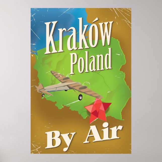 Krakow Poland vintage flight travel poster (Front)