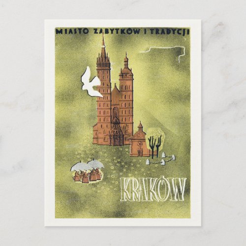 Krakow Poland Vintage Poster 1930s Postcard