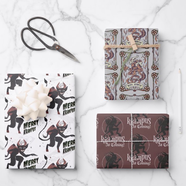 Krampus 3 Styles Christmas Holiday  Wrapping Paper Sheets (Front)