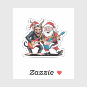 Krampus and Santa Playing Electric Guitar Xmas Sticker
