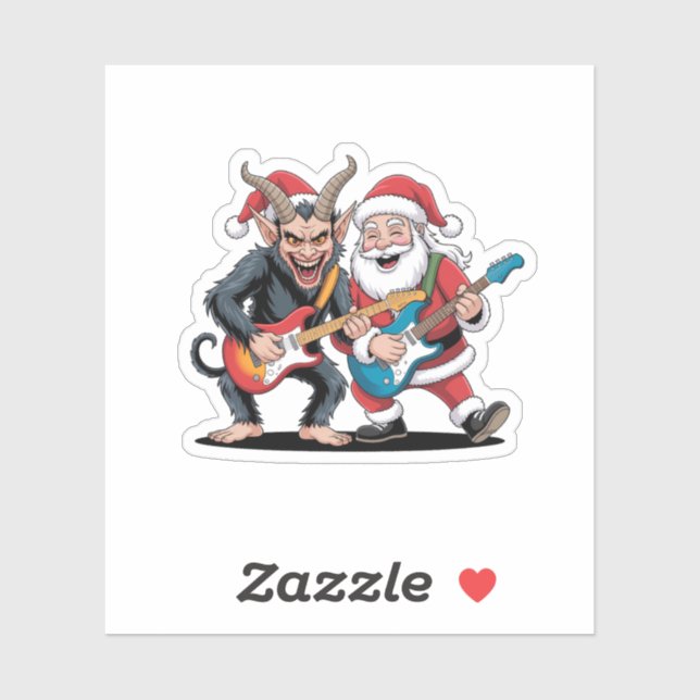 Krampus and Santa Playing Electric Guitar Xmas  Sticker (Sheet)