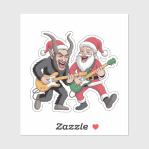 Krampus and Santa Playing Guitar Electric Xmas  Sticker