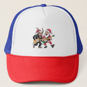 Krampus and Santa Playing Guitar Electric Xmas  Trucker Hat