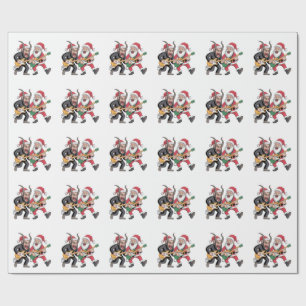Krampus and Santa Playing Guitar Electric Xmas  Wrapping Paper