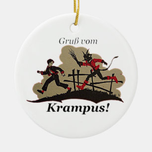 Krampus Chases Kid Ceramic Ornament