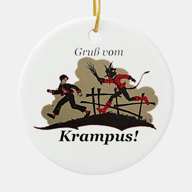 Krampus Chases Kid Ceramic Ornament (Front)