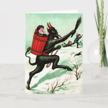Krampus Chasing Bad Children Winter Snow Holiday Card by kinhinputainwelte at Zazzle