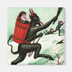 Krampus Chasing Bad Children Winter Snow Magnet
