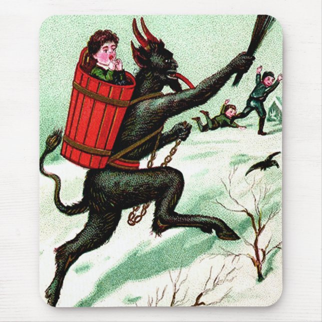 Krampus Chasing Bad Children Winter Snow Mouse Pad (Front)