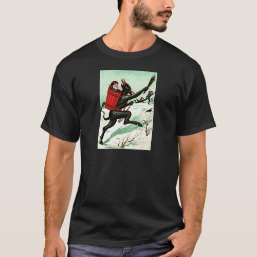 Krampus Chasing Bad Children Winter Snow T_Shirt