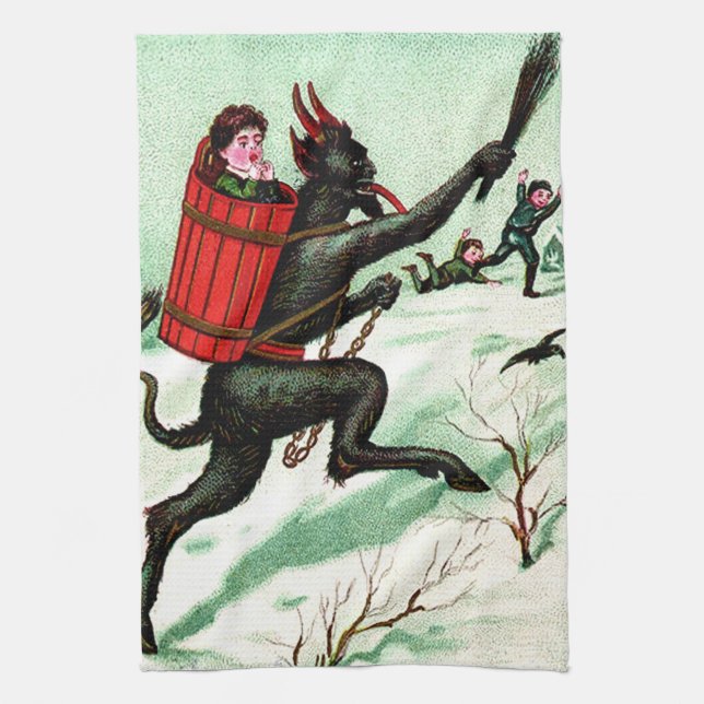 Krampus Chasing Bad Children Winter Snow Towel (Vertical)