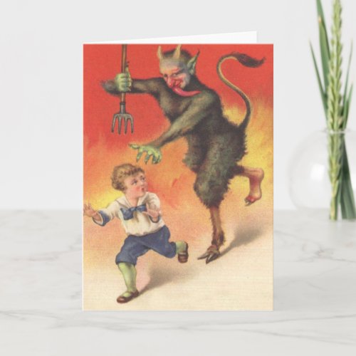 Krampus Chasing Child Holiday Card