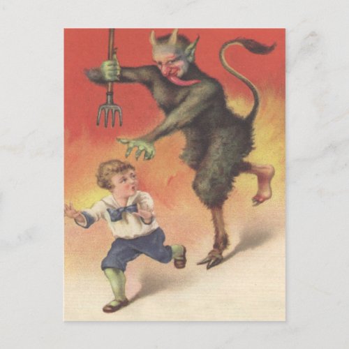 Krampus Chasing Child Postcard