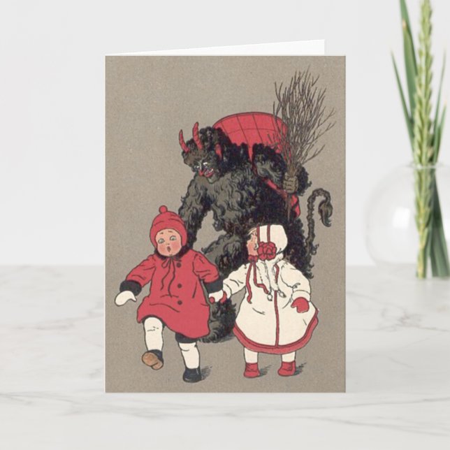 Krampus Chasing Children Switch Holiday Card (Front)