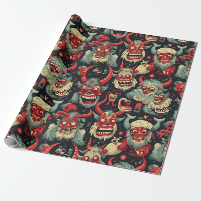 Krampus Christmas Pattern Wrapping Paper (Unrolled)