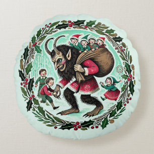 Krampus Christmas Round Pillow