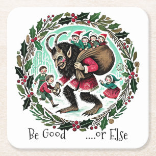 Krampus Christmas Square Paper Coaster