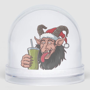 Krampus Drinking Green Matcha Christmas Spooky Snow Globe