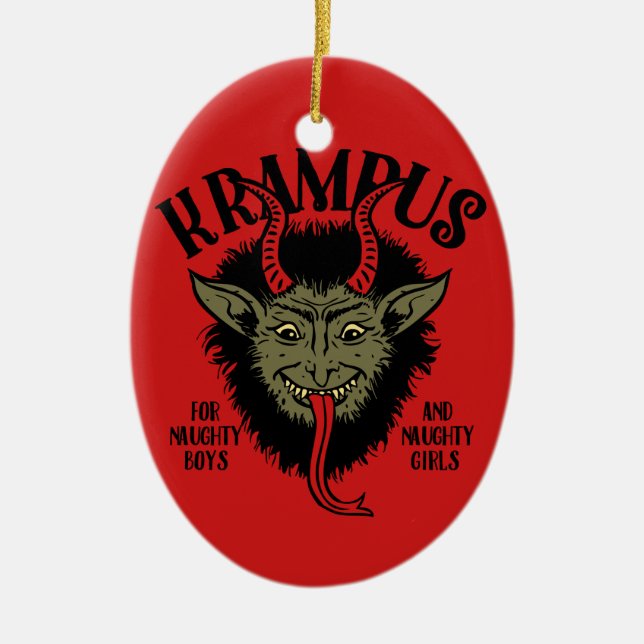 Krampus Face Naughty Ceramic Ornament (Front)