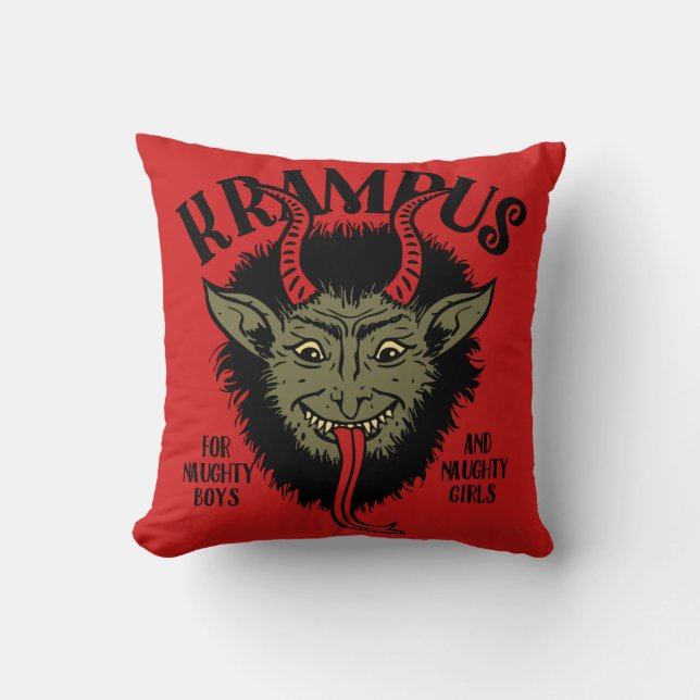 Krampus Face Naughty Throw Pillow (Front)