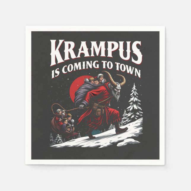 Krampus is Coming to Town Krampus Christmas  Napkins (Front)