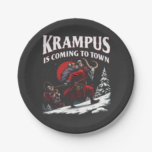 Krampus is Coming to Town Krampus Christmas  Paper Plates (Front)