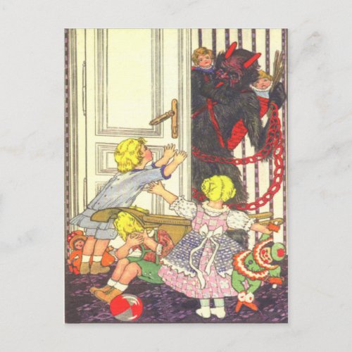 Krampus Kidnapping Bad Children Postcard