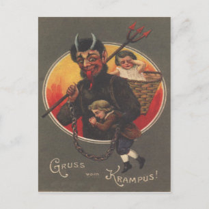 Krampus Kidnapping Boy & Girl Postcard