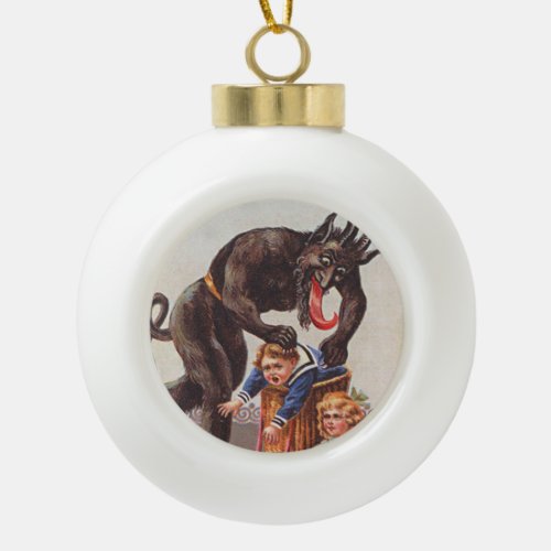 Krampus Kidnapping Children Ceramic Ball Christmas Ornament