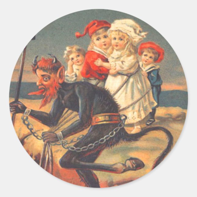 Krampus Kidnapping Children Classic Round Sticker (Front)