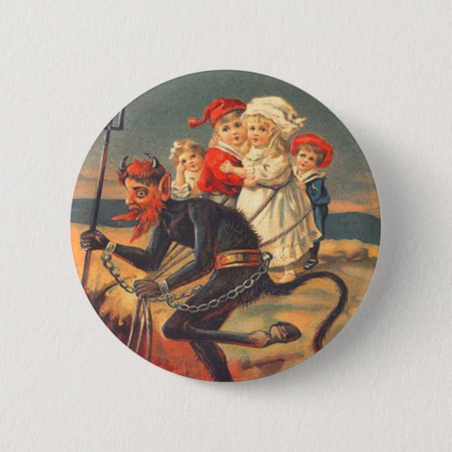 Krampus Kidnapping Children Pinback Button (Front)