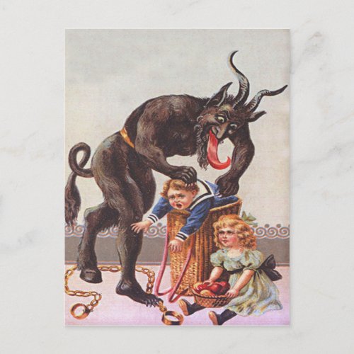 Krampus Kidnapping Children Postcard