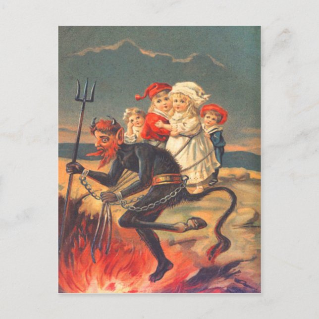 Krampus Kidnapping Children Postcard (Front)