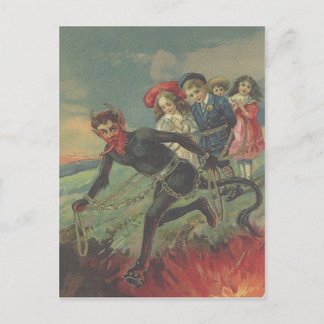 Krampus Kidnapping Children Postcard (Front)