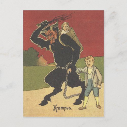 Krampus Kidnapping Children Postcard