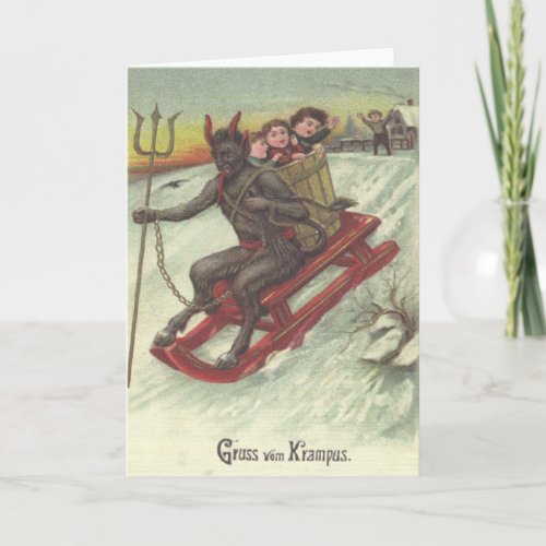 Krampus Kidnapping Kids On Sleigh Holiday Card