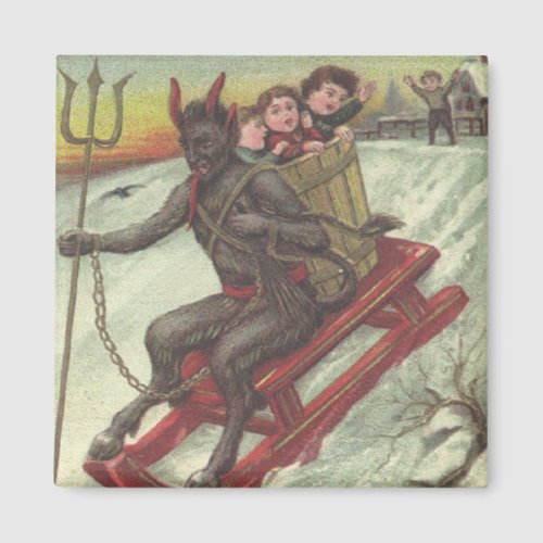 Krampus Kidnapping Kids On Sleigh Pitchfork Magnet