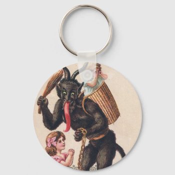 Krampus Kidnaps Girls Vintage Holiday Christmas Keychain by Then_Is_Now at Zazzle