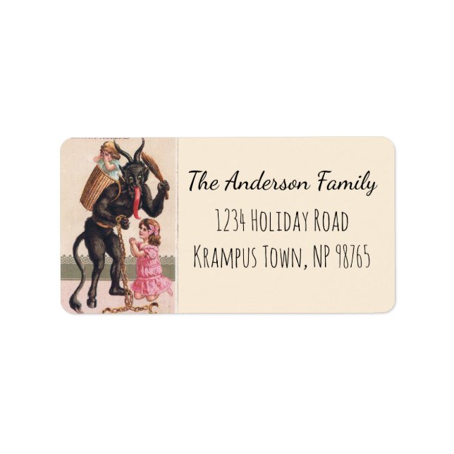 Krampus Kidnaps Kids Vintage Holiday Christmas Label (Front)