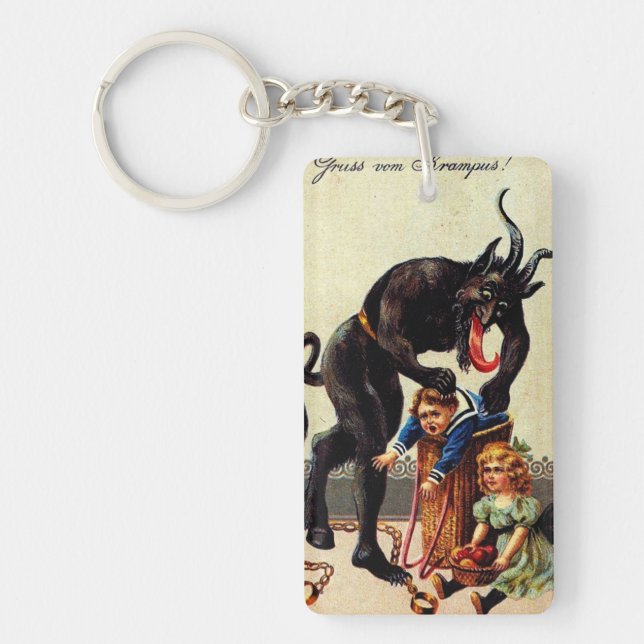Krampus Kids in Basket Christmas Holiday Xmas Keychain (Front)