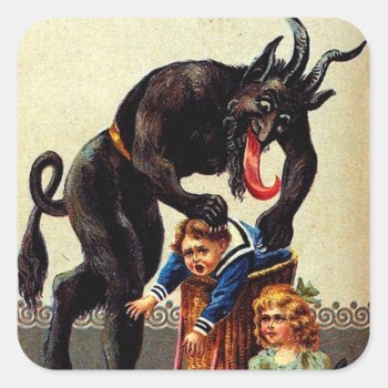 Krampus Kids In Basket Holiday Christmas Stickers by Then_Is_Now at Zazzle