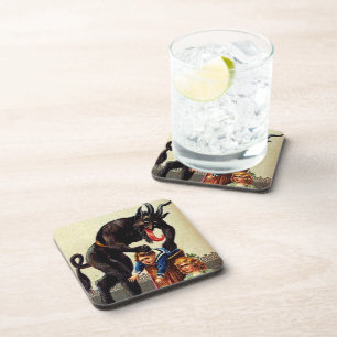 Krampus Kids in Basket Holiday Vintage Christmas Drink Coaster